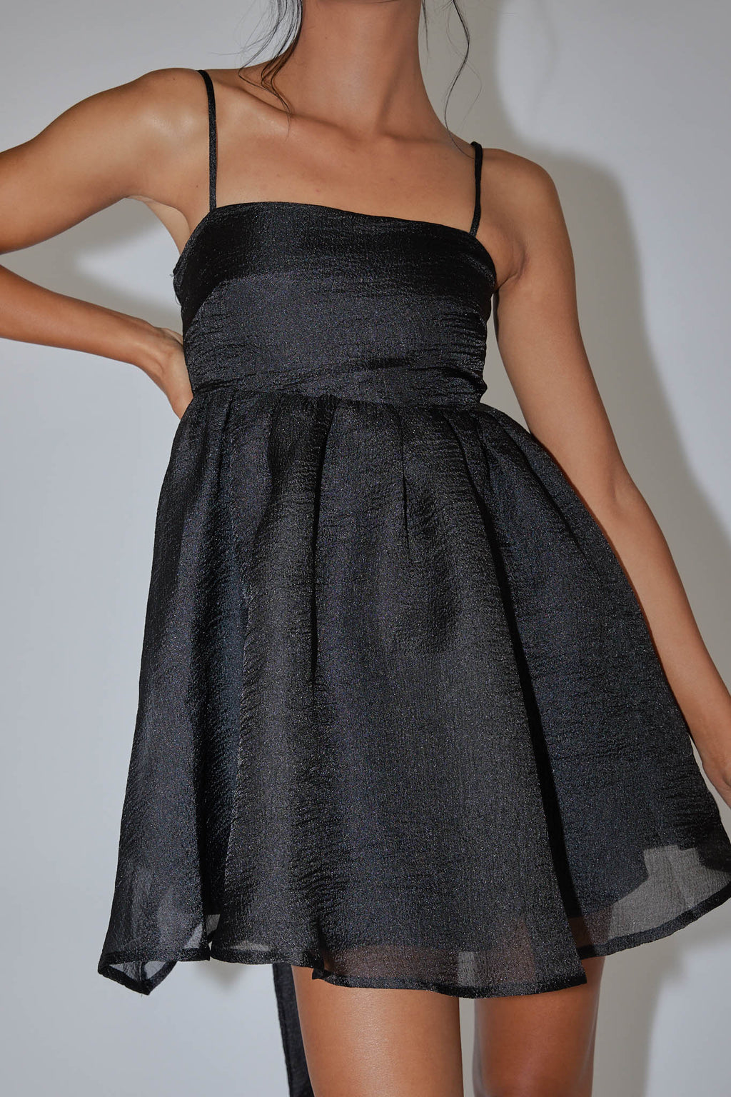 Diaz Bow Back Babydoll Mini Dress Black by Selfie Leslie