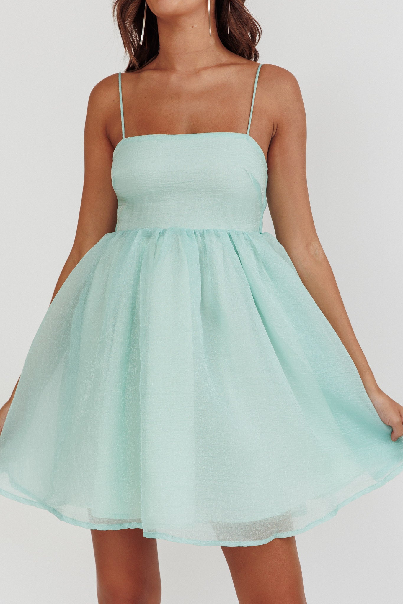 Diaz Bow Back Babydoll Mini Dress Sage by Selfie Leslie