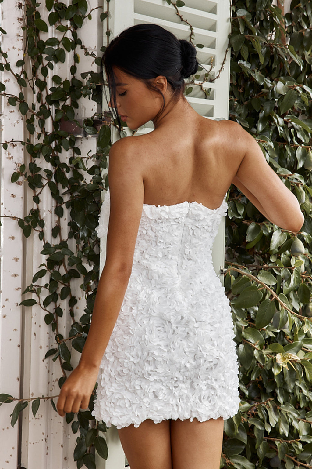 Ma Cherie Bow Bust Embellished Mini Dress White by Selfie Leslie