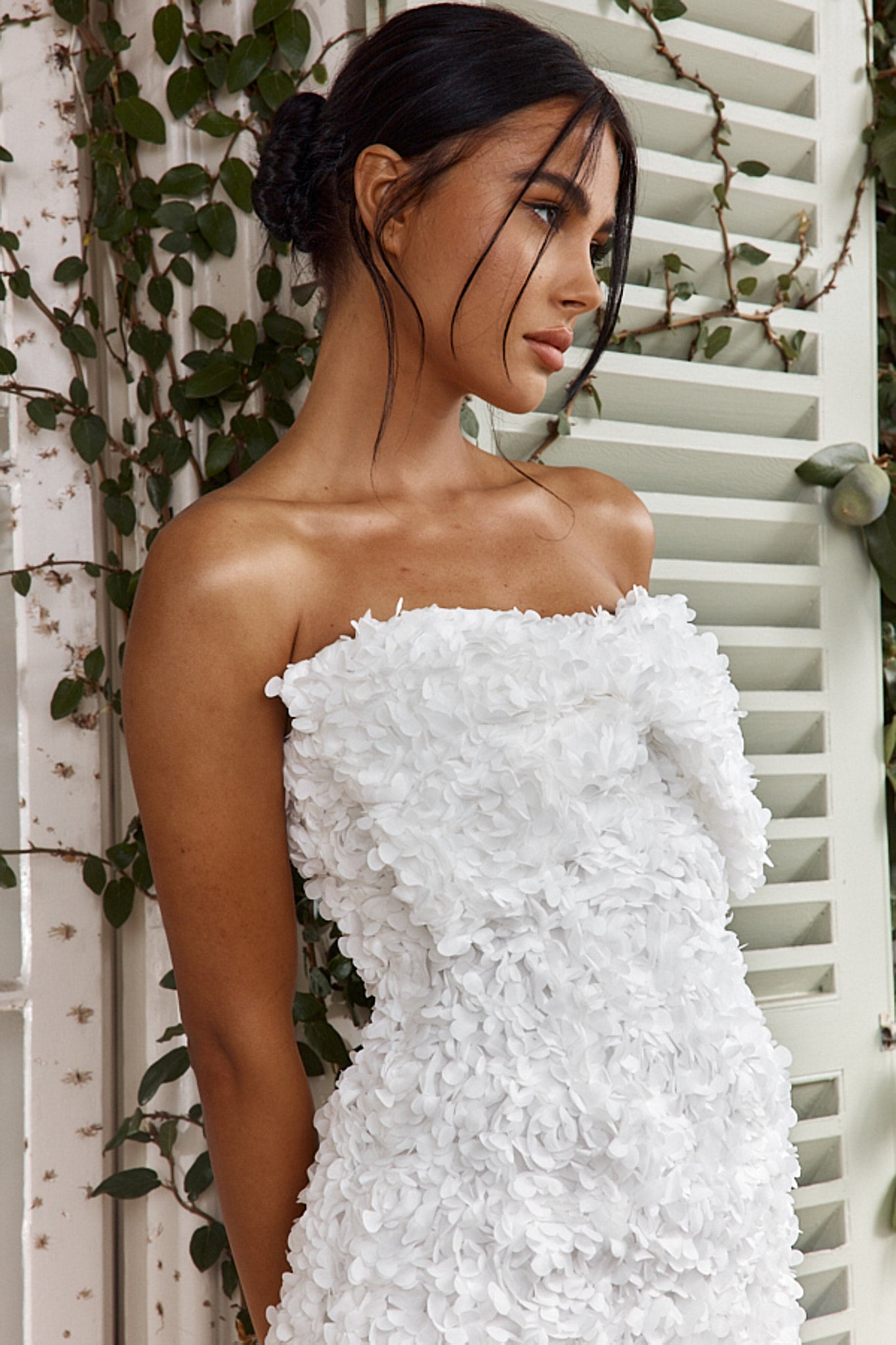 Ma Cherie Bow Bust Embellished Mini Dress White by Selfie Leslie