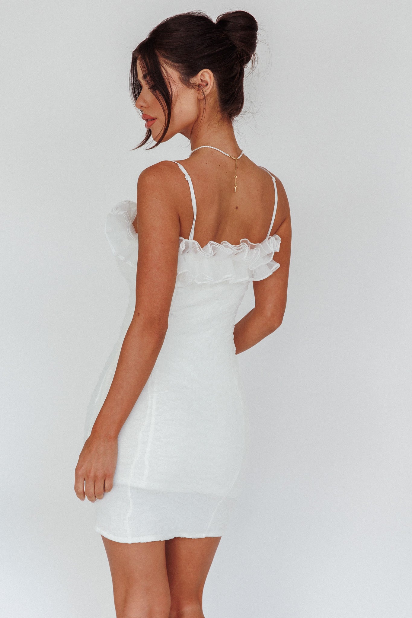 For The Frills Tulle Neckline Mini Dress Off White by Selfie Leslie