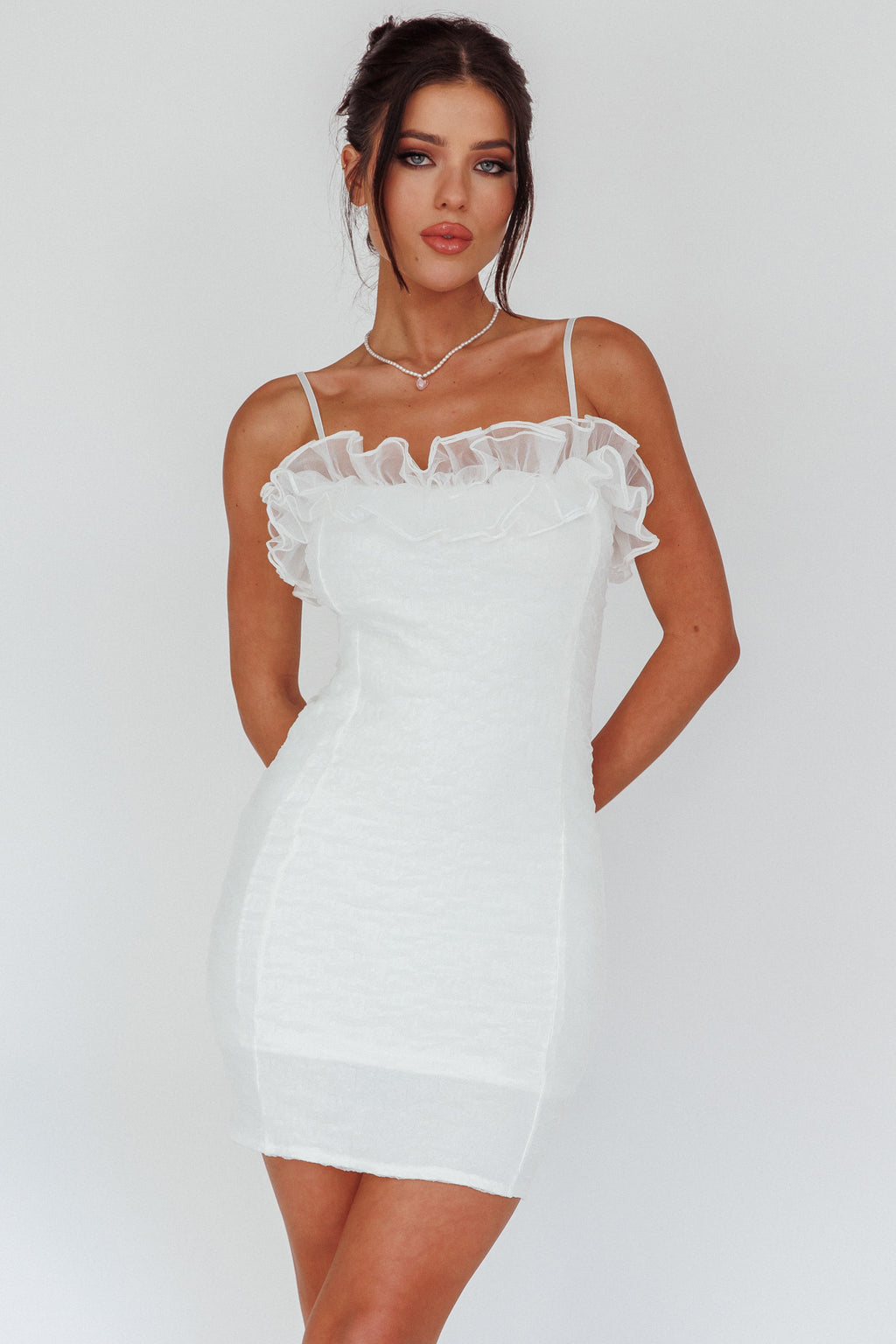 For The Frills Tulle Neckline Mini Dress Off White by Selfie Leslie