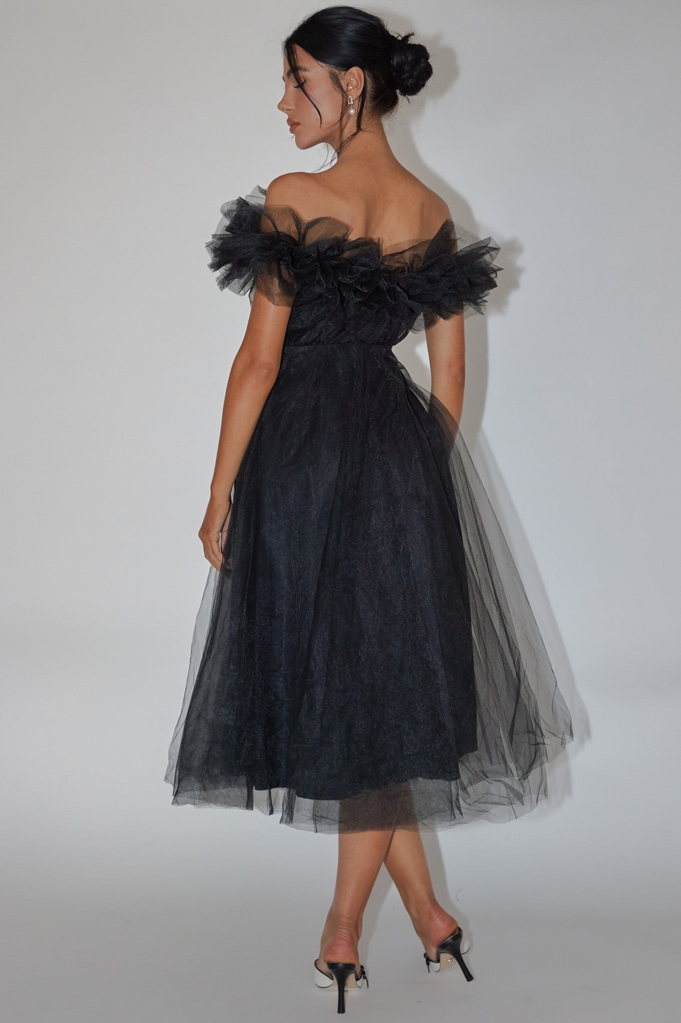 May Rose Off-Shoulder Tulle Midi Dress Black by Selfie Leslie