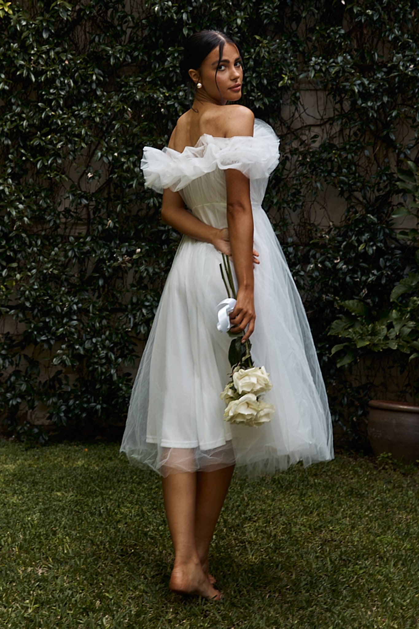 Ladivine WN315 - Off-Shoulder Ruched Detail Bridal Gown 10 / Off White | Off  shoulder wedding dress, Wedding gowns, Wedding dresses simple