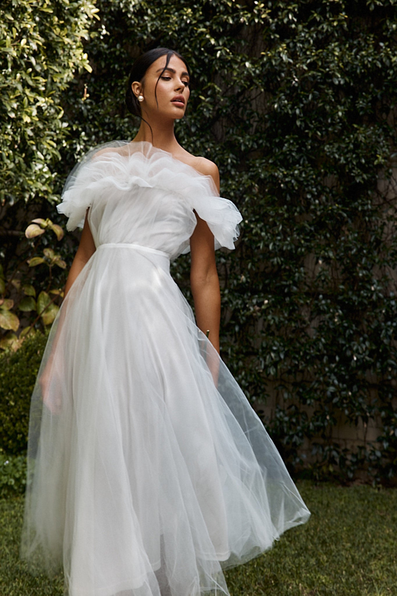 May Rose Off-Shoulder Tulle Midi Dress Off White by Selfie Leslie