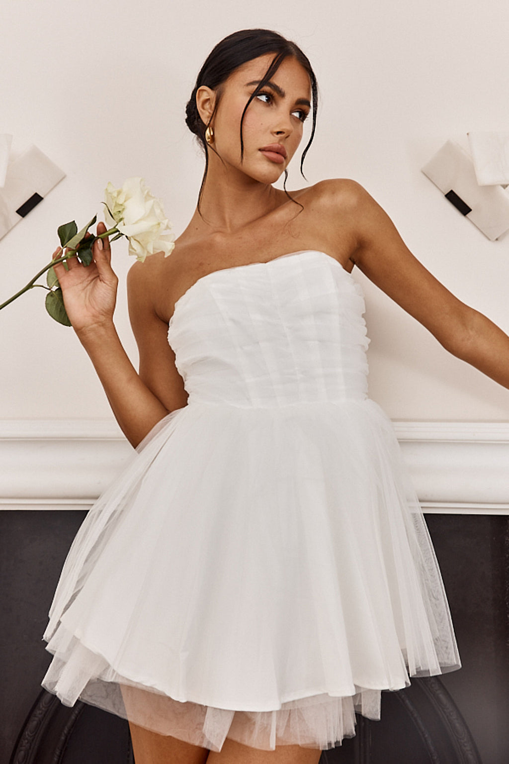 Summerlake Strapless Tulle Mini Dress Off White by Selfie Leslie