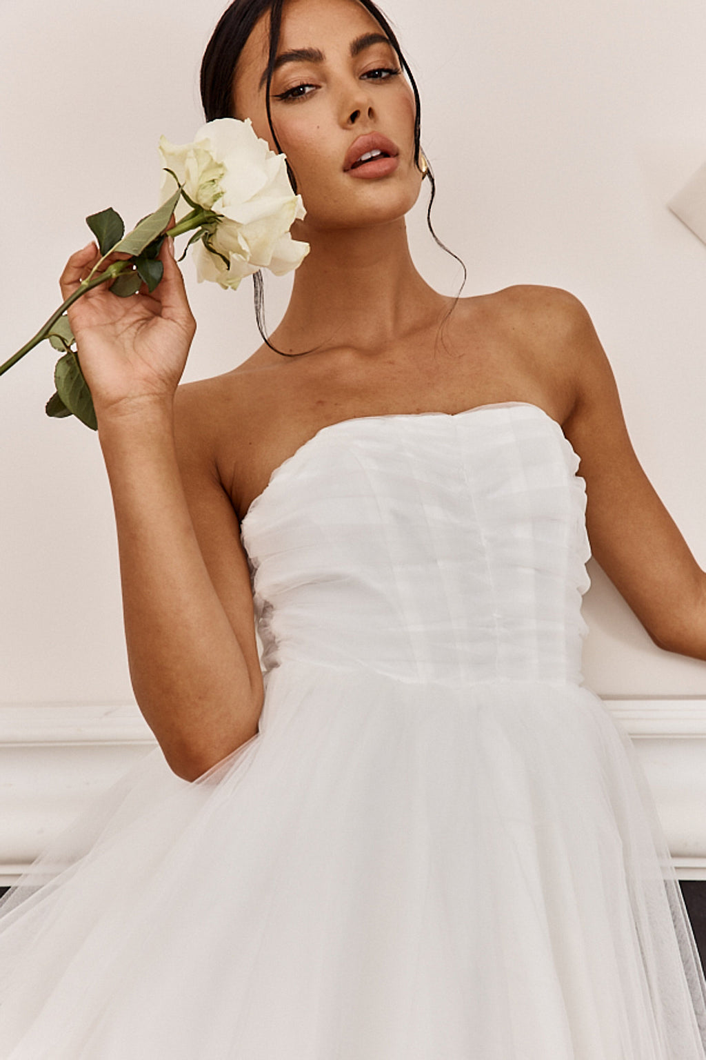 Summerlake Strapless Tulle Mini Dress Off White by Selfie Leslie