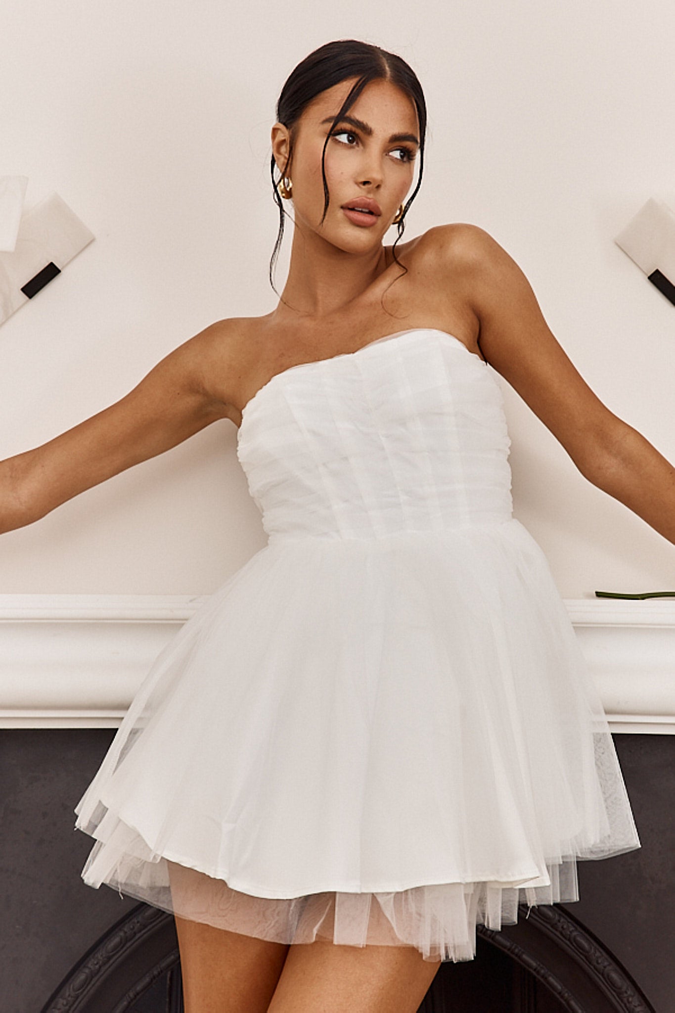 Summerlake Strapless Tulle Mini Dress Off White by Selfie Leslie