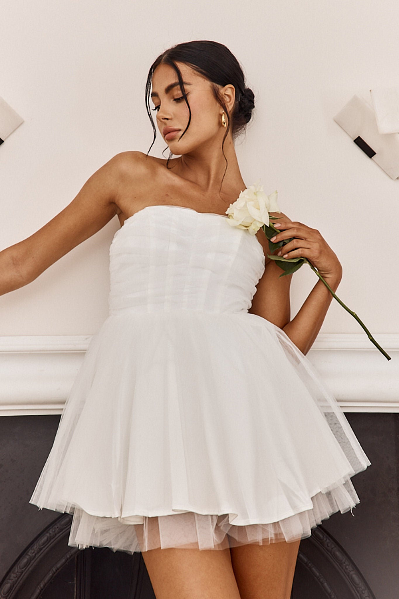 Summerlake Strapless Tulle Mini Dress Off White by Selfie Leslie