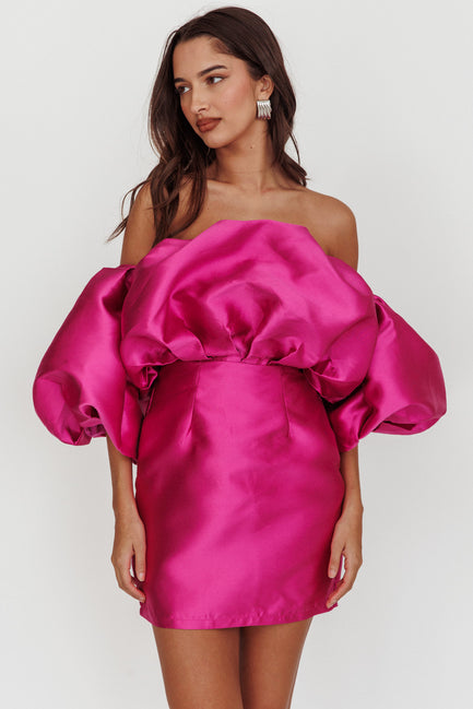 Dream Time Puffed Neckline Mini Dress Blush