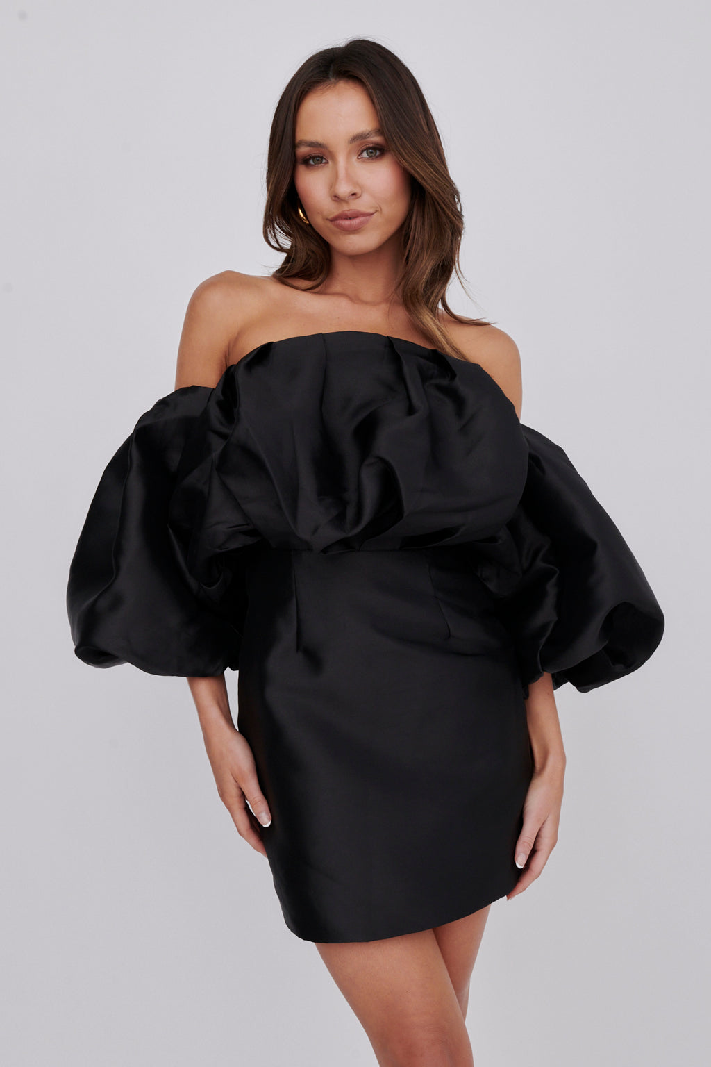 Dream Time Puffed Neckline Mini Dress Black by Selfie Leslie