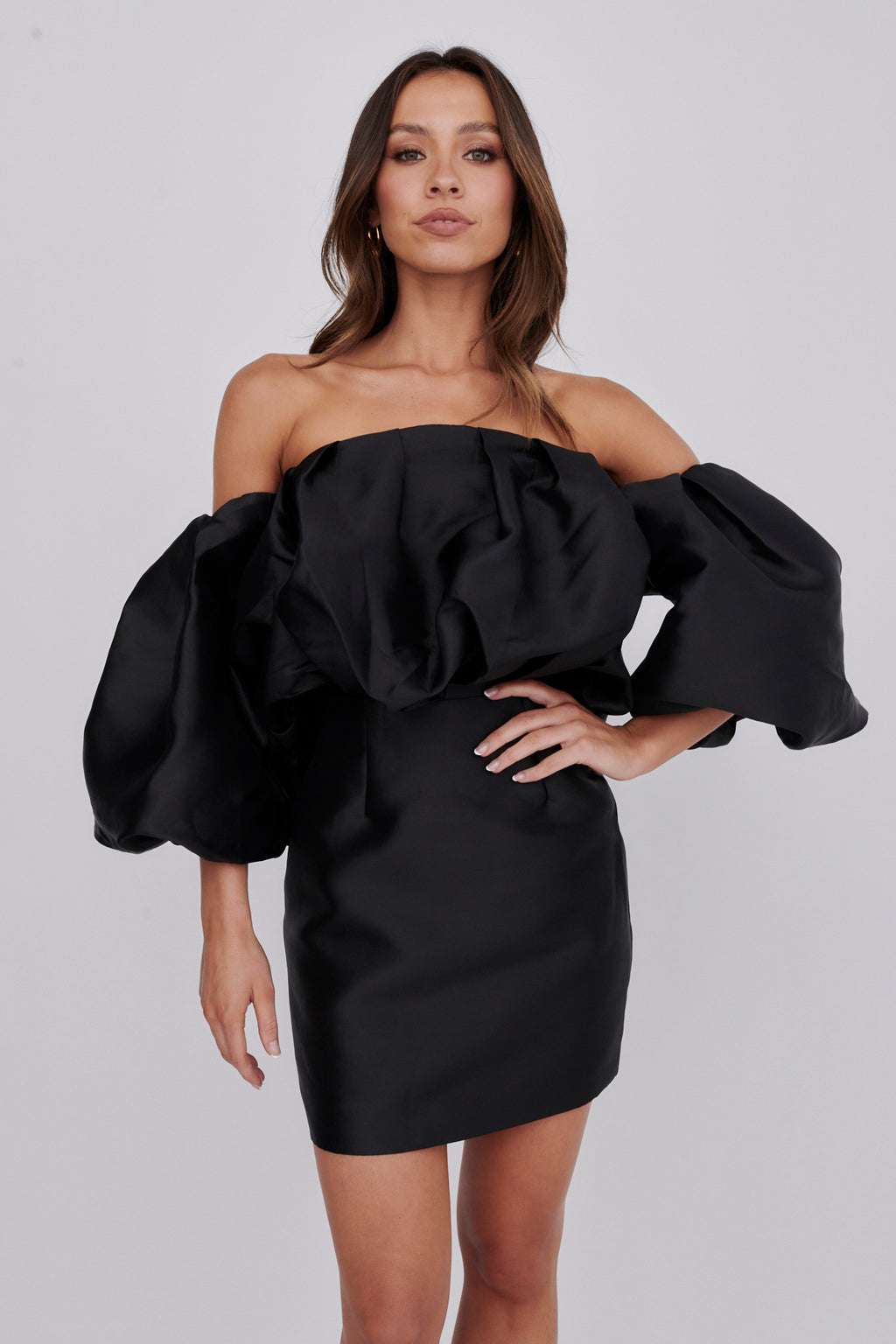 Dream Time Puffed Neckline Mini Dress Black by Selfie Leslie