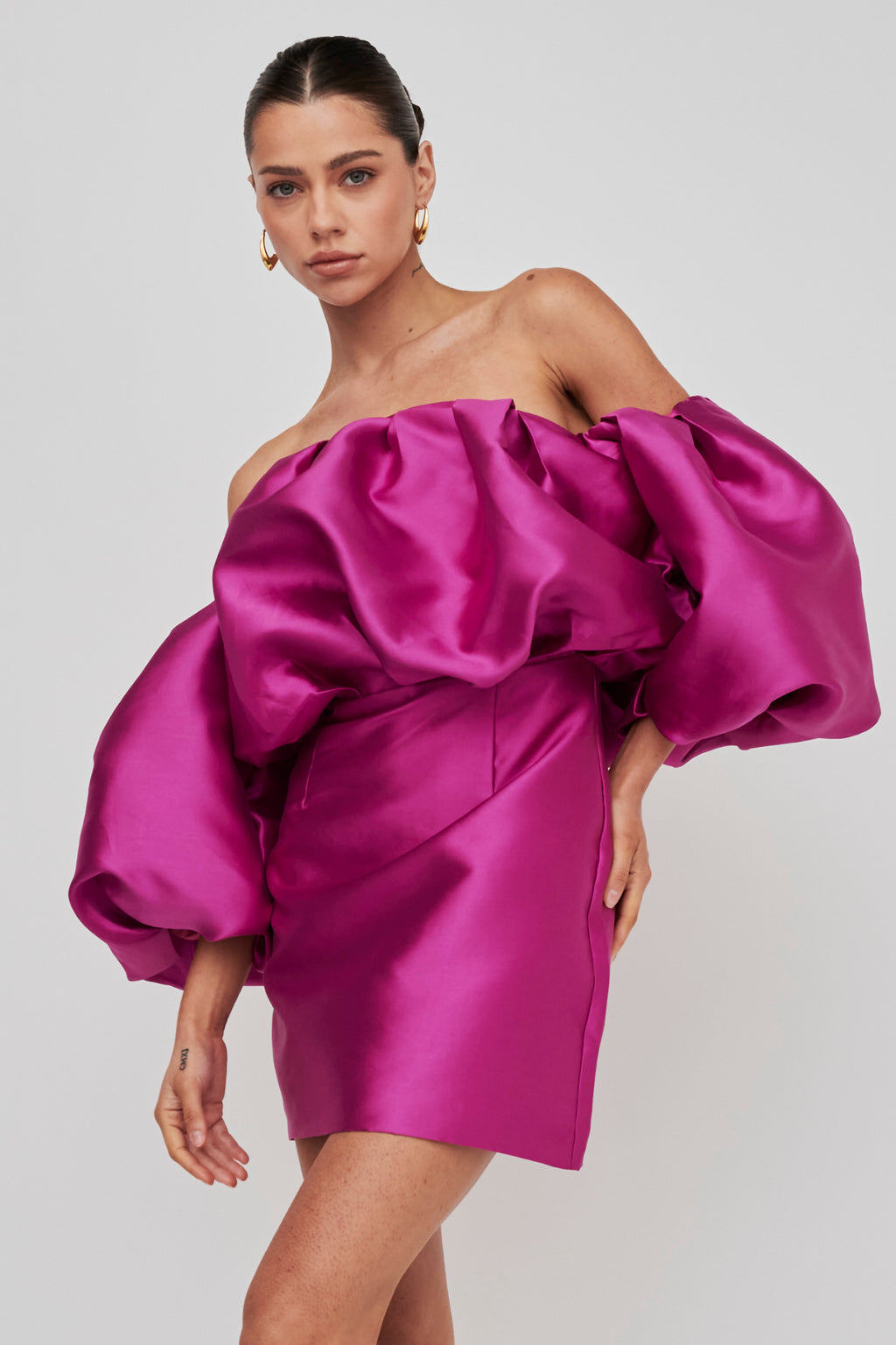 Dream Time Puffed Neckline Mini Dress Magenta by Selfie Leslie