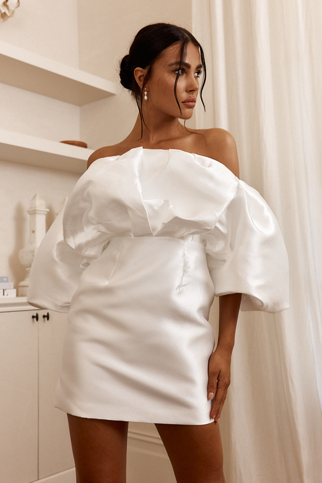 Dream Time Puffed Neckline Mini Dress Off White by Selfie Leslie