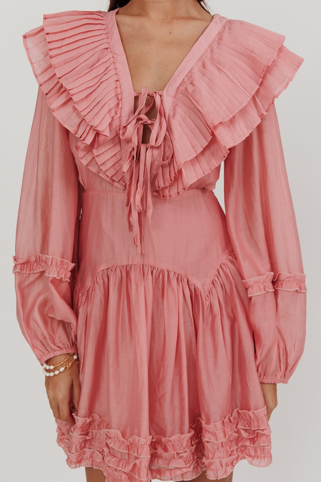 pink collared mini dress Alive Pleated Sailor Collar Mini Dress Dusty Pink