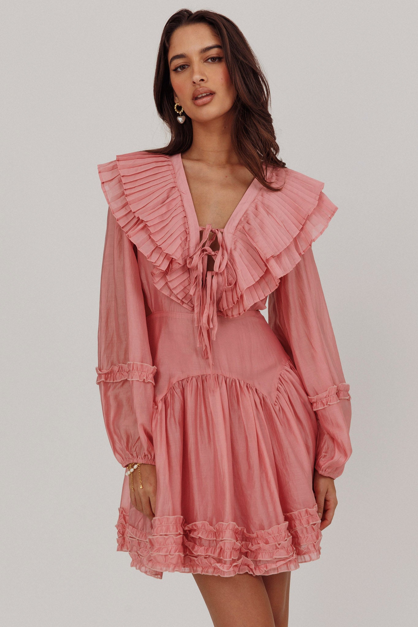 Alive Pleated Sailor Collar Mini Dress Dusty Pink– Selfie Leslie