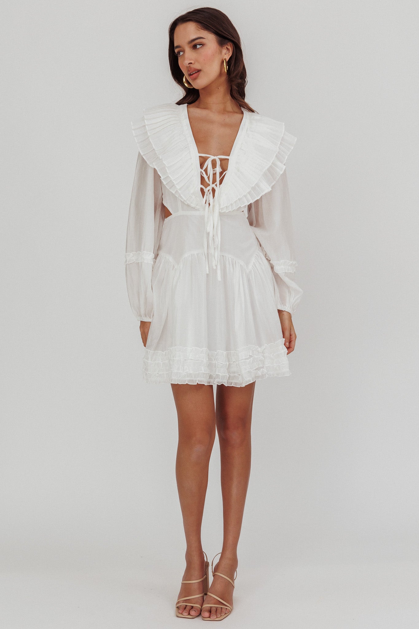 Shop the Alive Pleated Sailor Collar Mini Dress White