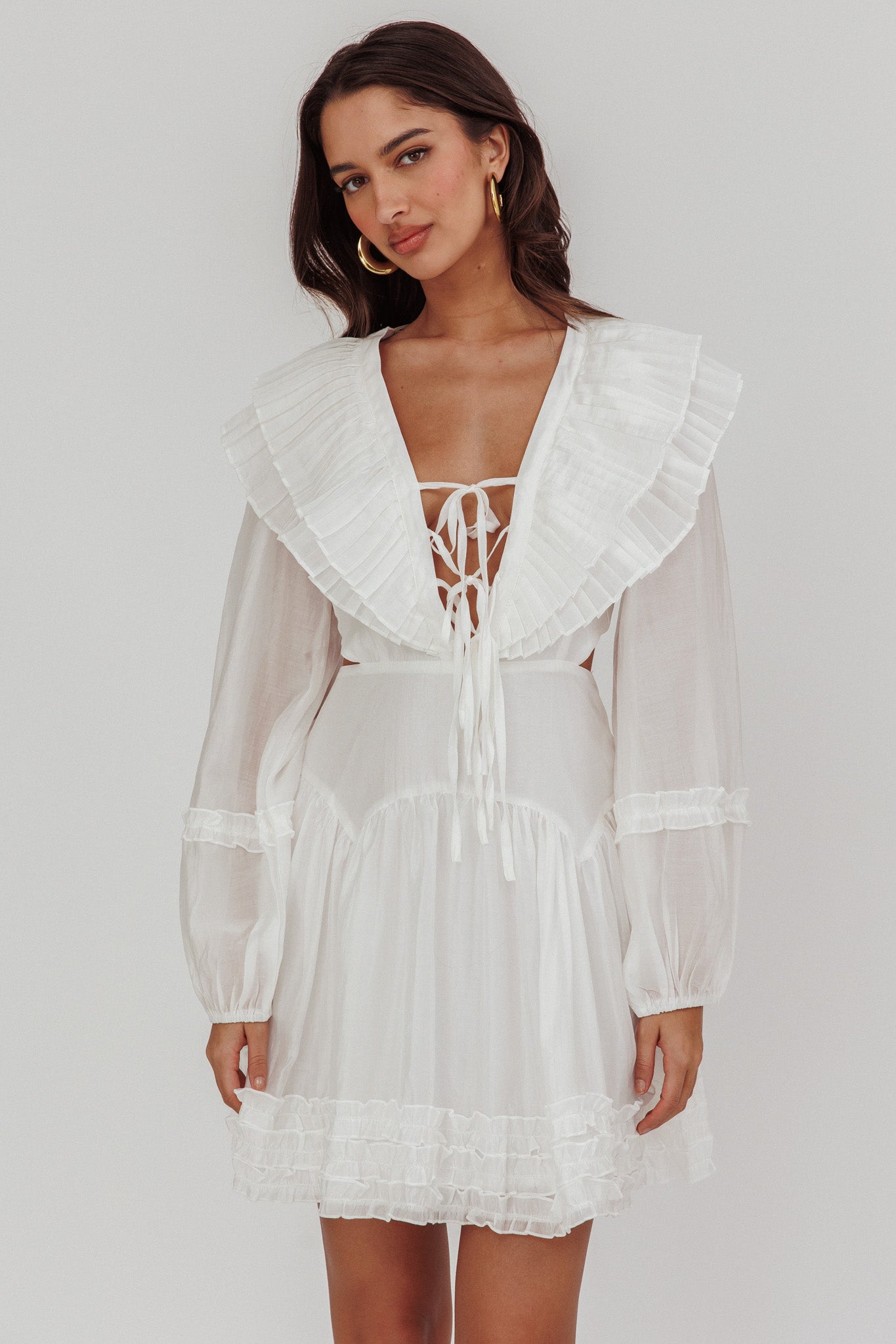 Shop the Alive Pleated Sailor Collar Mini Dress White