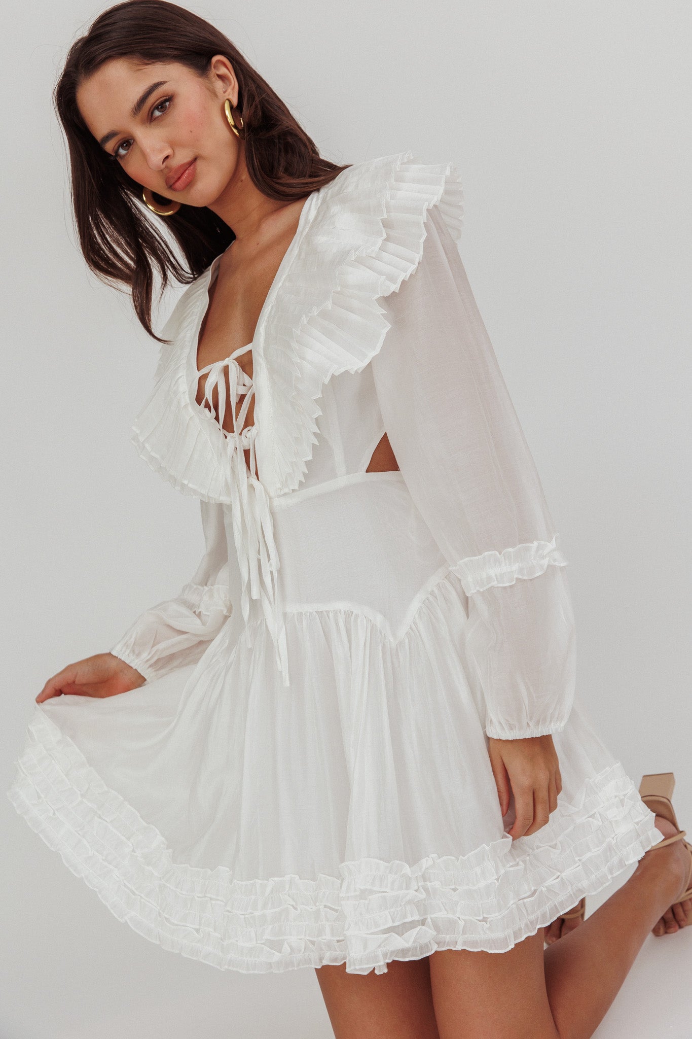 Shop the Alive Pleated Sailor Collar Mini Dress White
