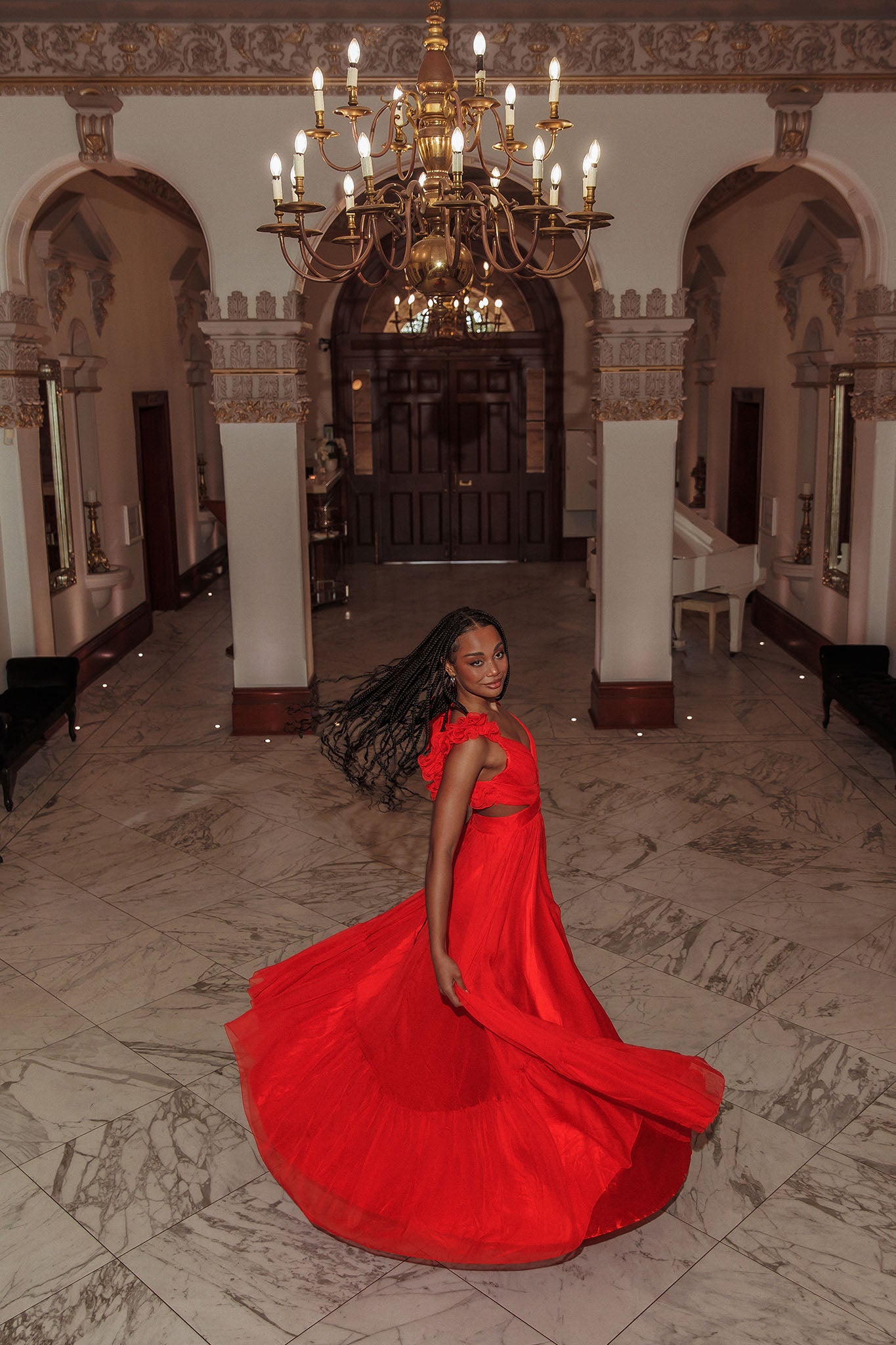 Bellamy Lace-Up Back Ruffle Maxi Dress Red by Selfie Leslie