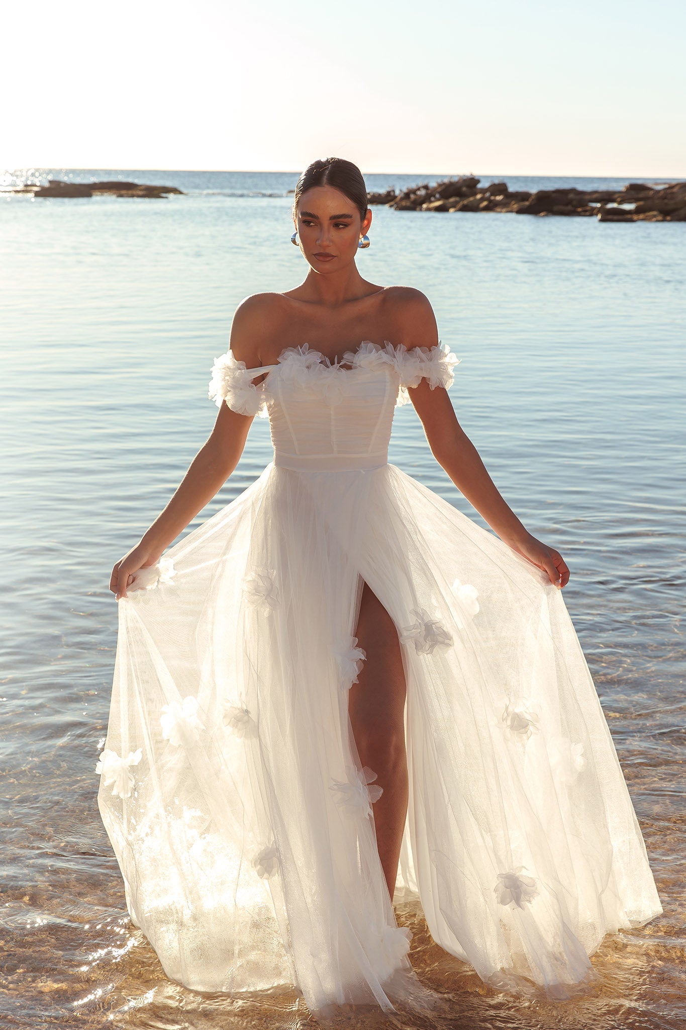 Shop the Good Things Tulle Rosette Maxi Dress Ivory