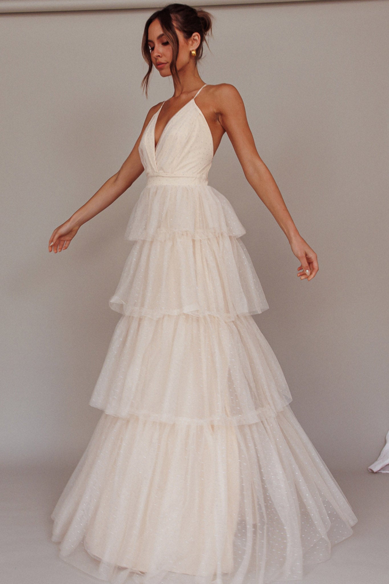 Seylah Tiered Frill Maxi Dress Glitter Cream by Selfie Leslie