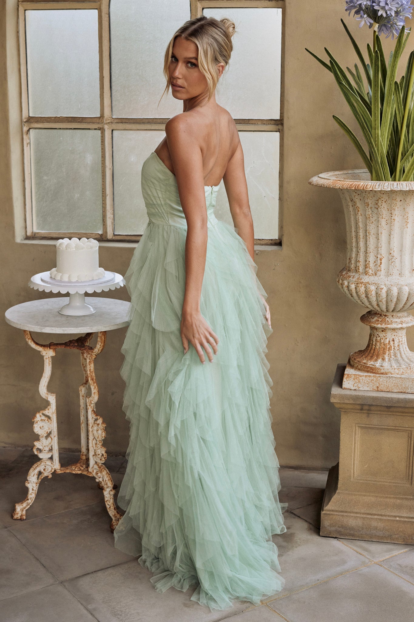 Rori Tulle Cascade Maxi Dress Sage Selfie Leslie Rori Tulle Cascade Maxi Dress Sage Selfie Leslie