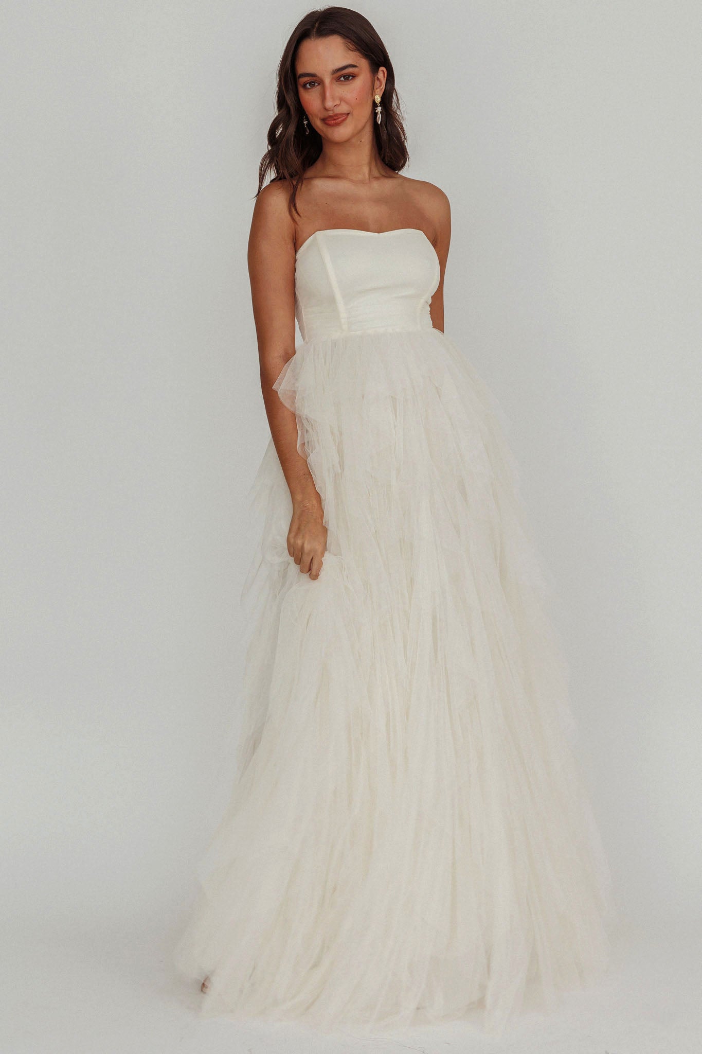 Rori Tulle Cascade Maxi Dress Ivory by Selfie Leslie
