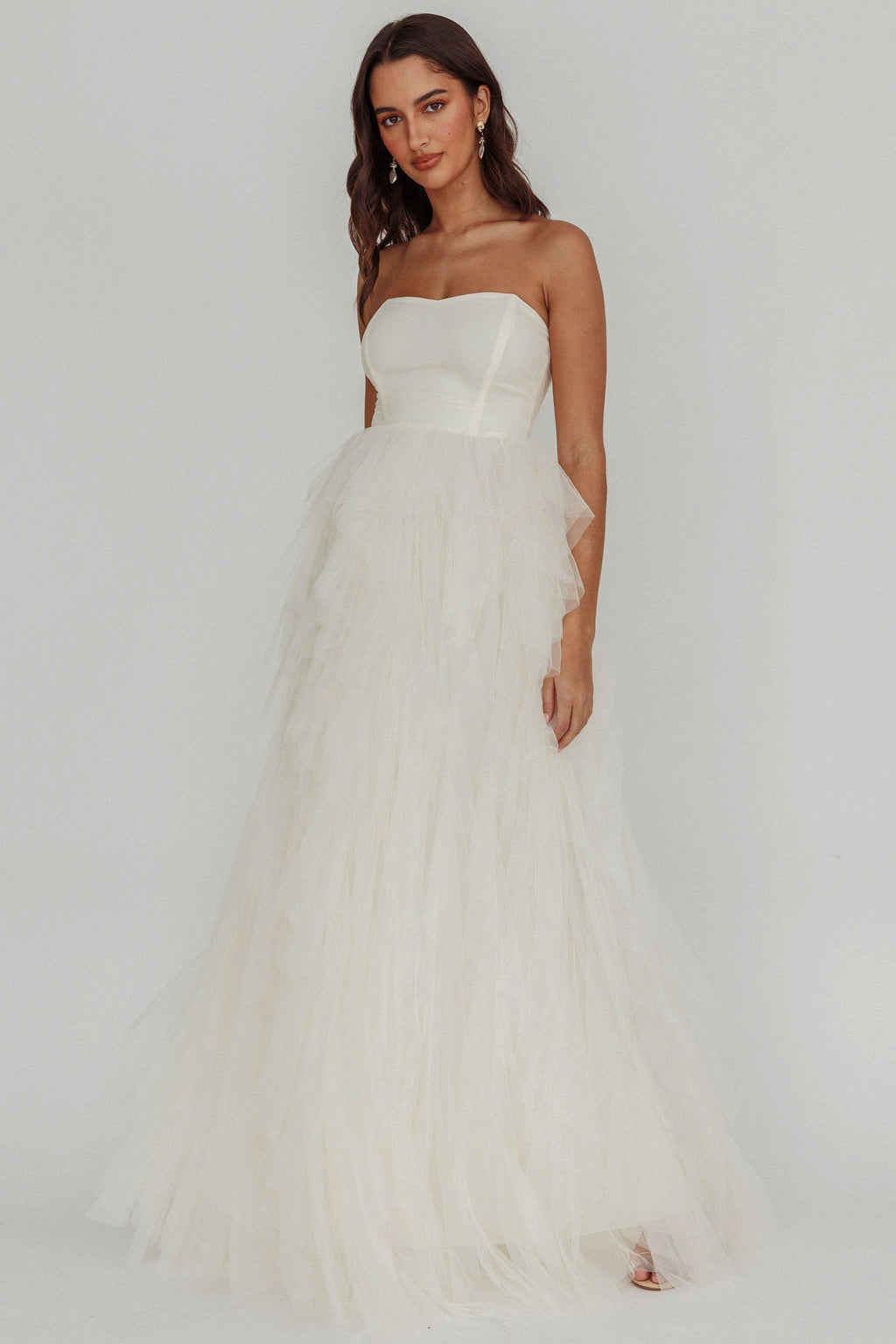 Rori Tulle Cascade Maxi Dress Ivory by Selfie Leslie