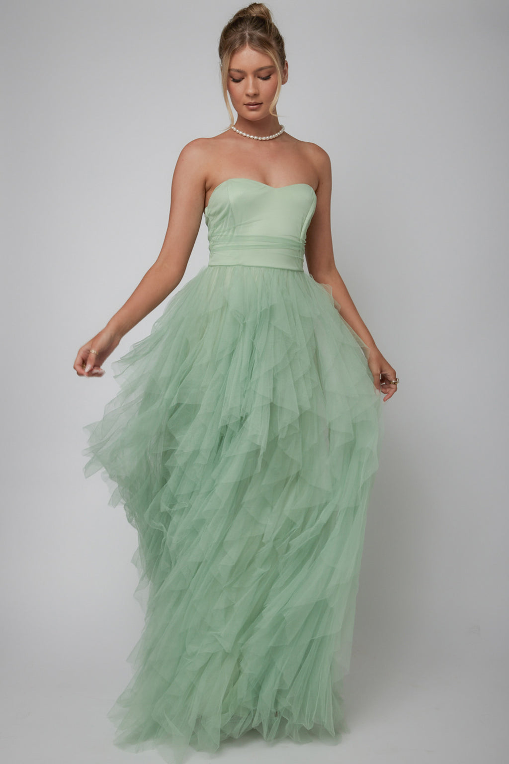 Rori Tulle Cascade Maxi Dress Sage by Selfie Leslie