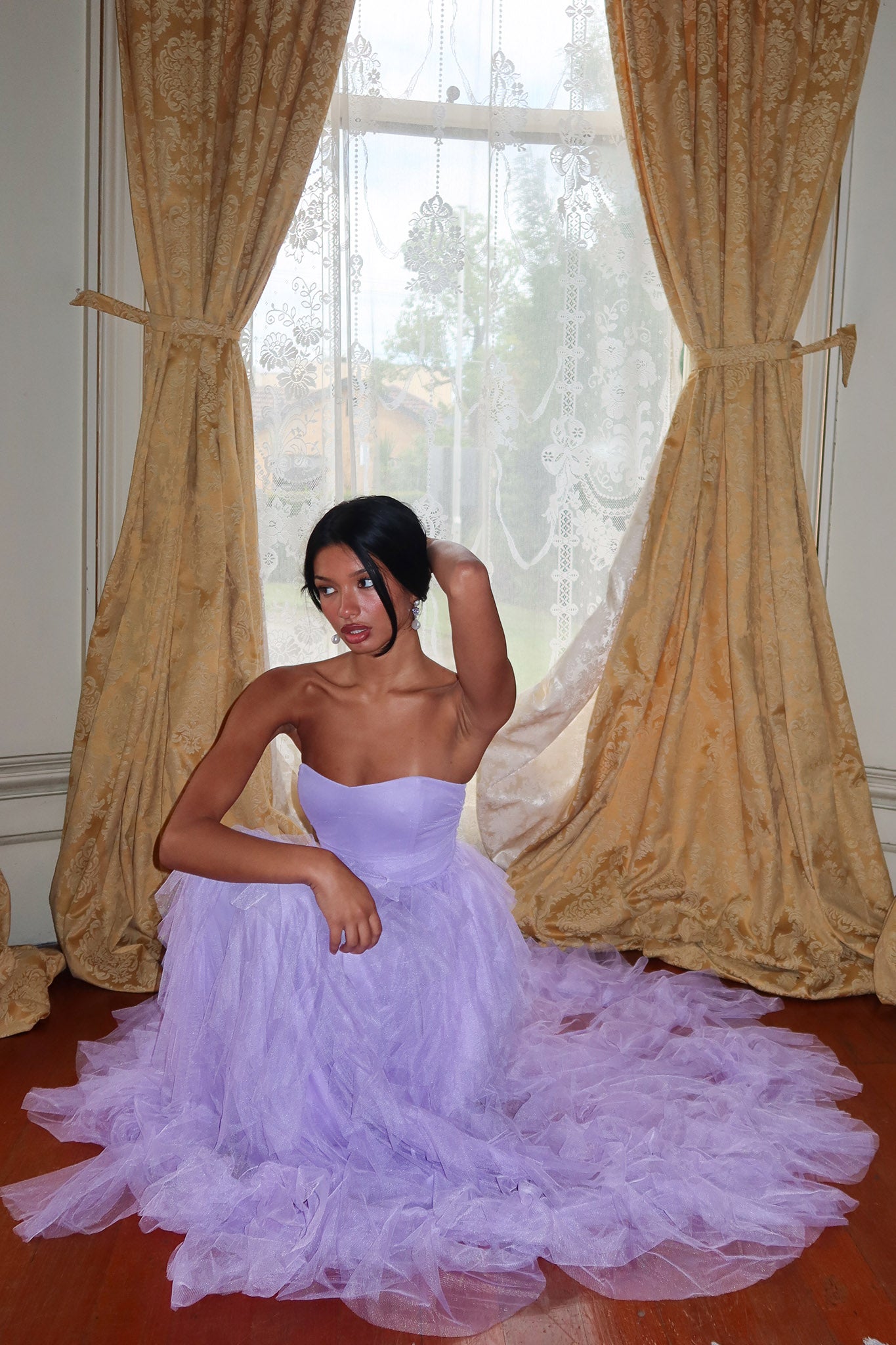 Rori Tulle Cascade Maxi Dress Orchid