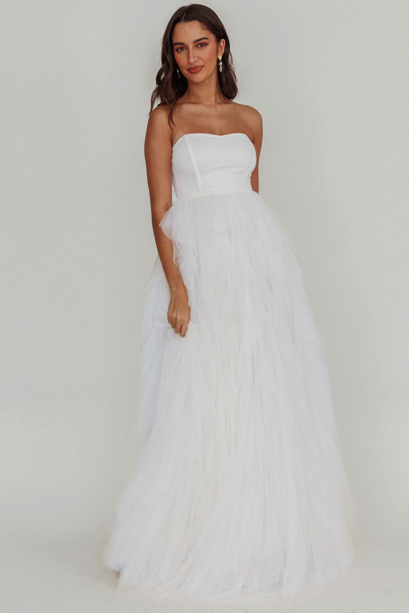 Rori Tulle Cascade Maxi Dress White by Selfie Leslie