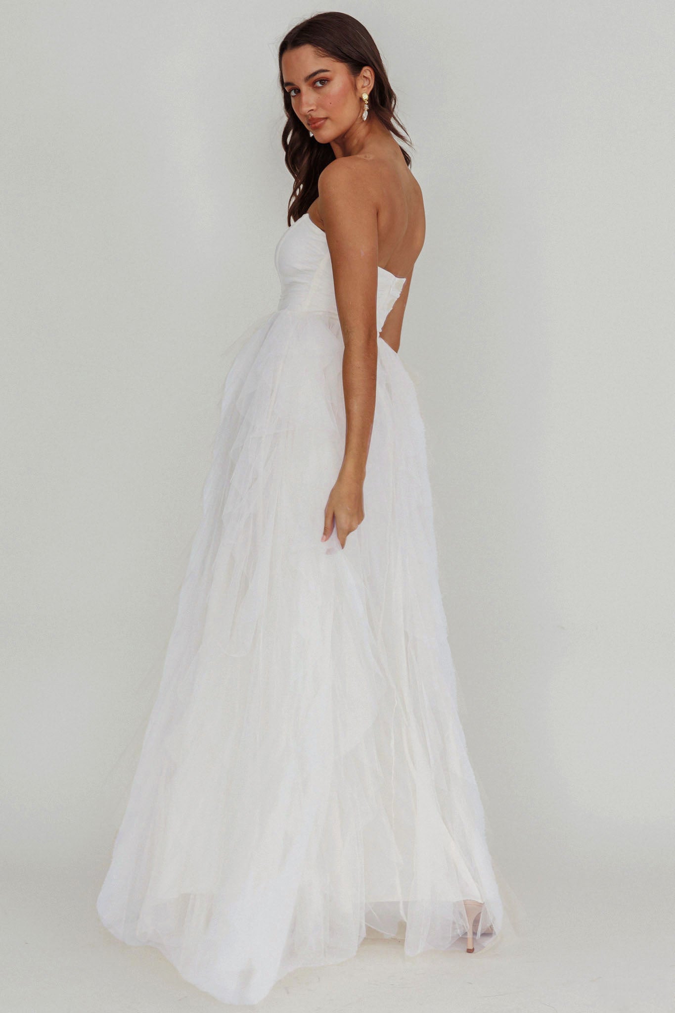 Rori Tulle Cascade Maxi Dress White by Selfie Leslie