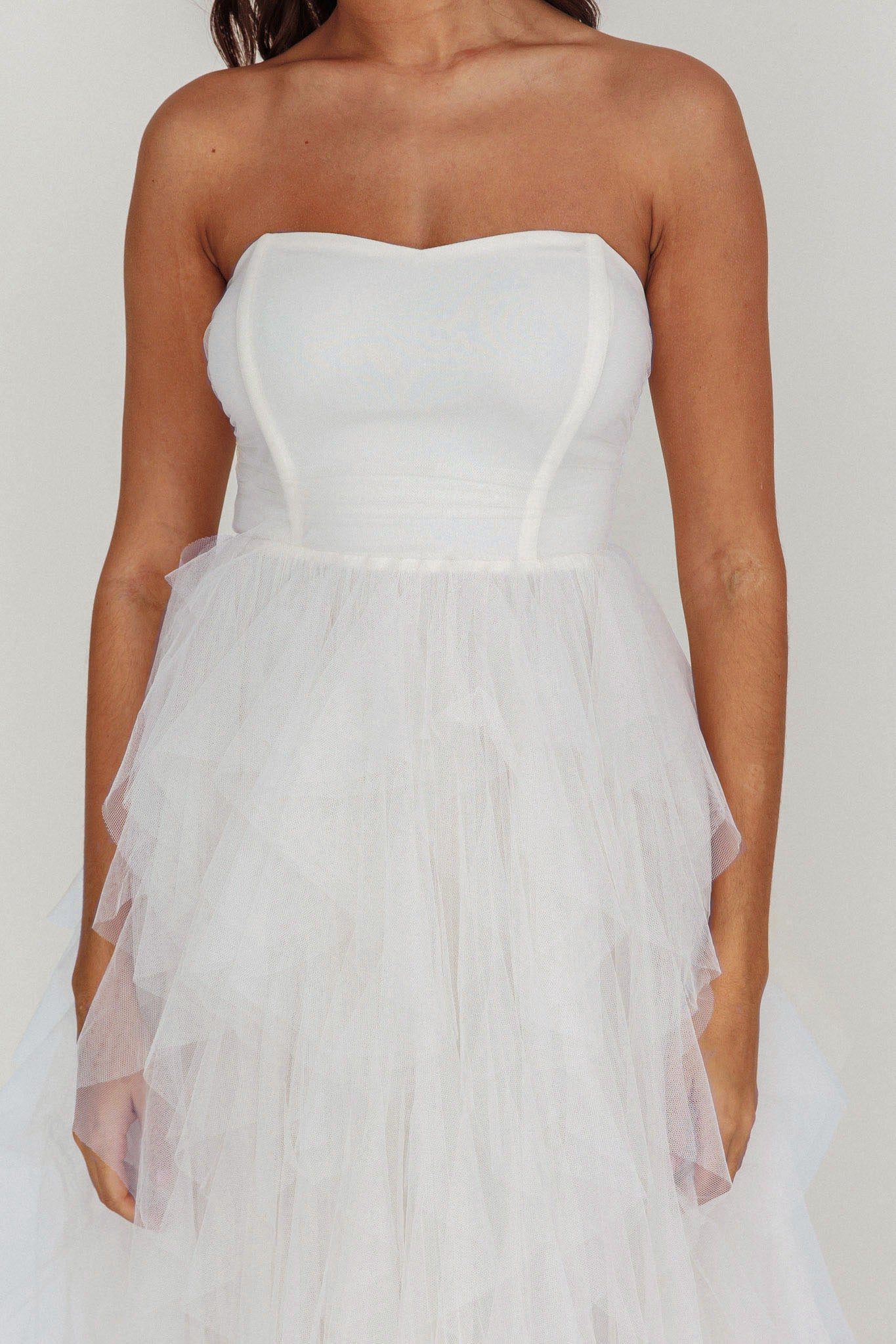 Rori Tulle Cascade Maxi Dress White by Selfie Leslie