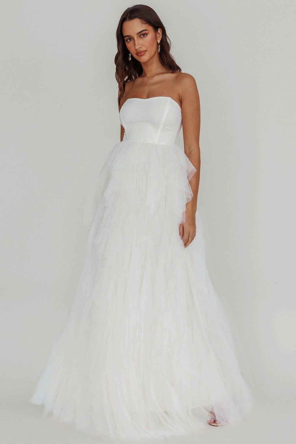 Rori Tulle Cascade Maxi Dress White by Selfie Leslie