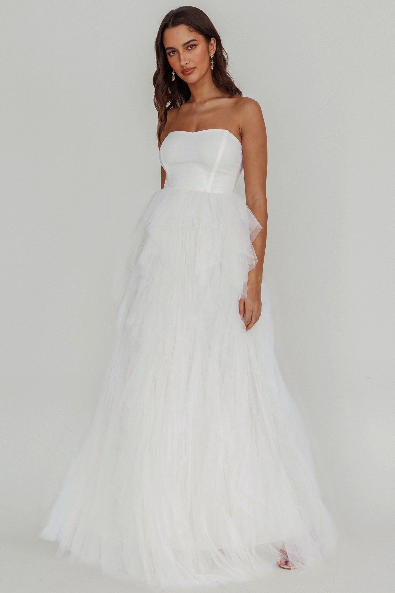 Rori Tulle Cascade Maxi Dress White by Selfie Leslie