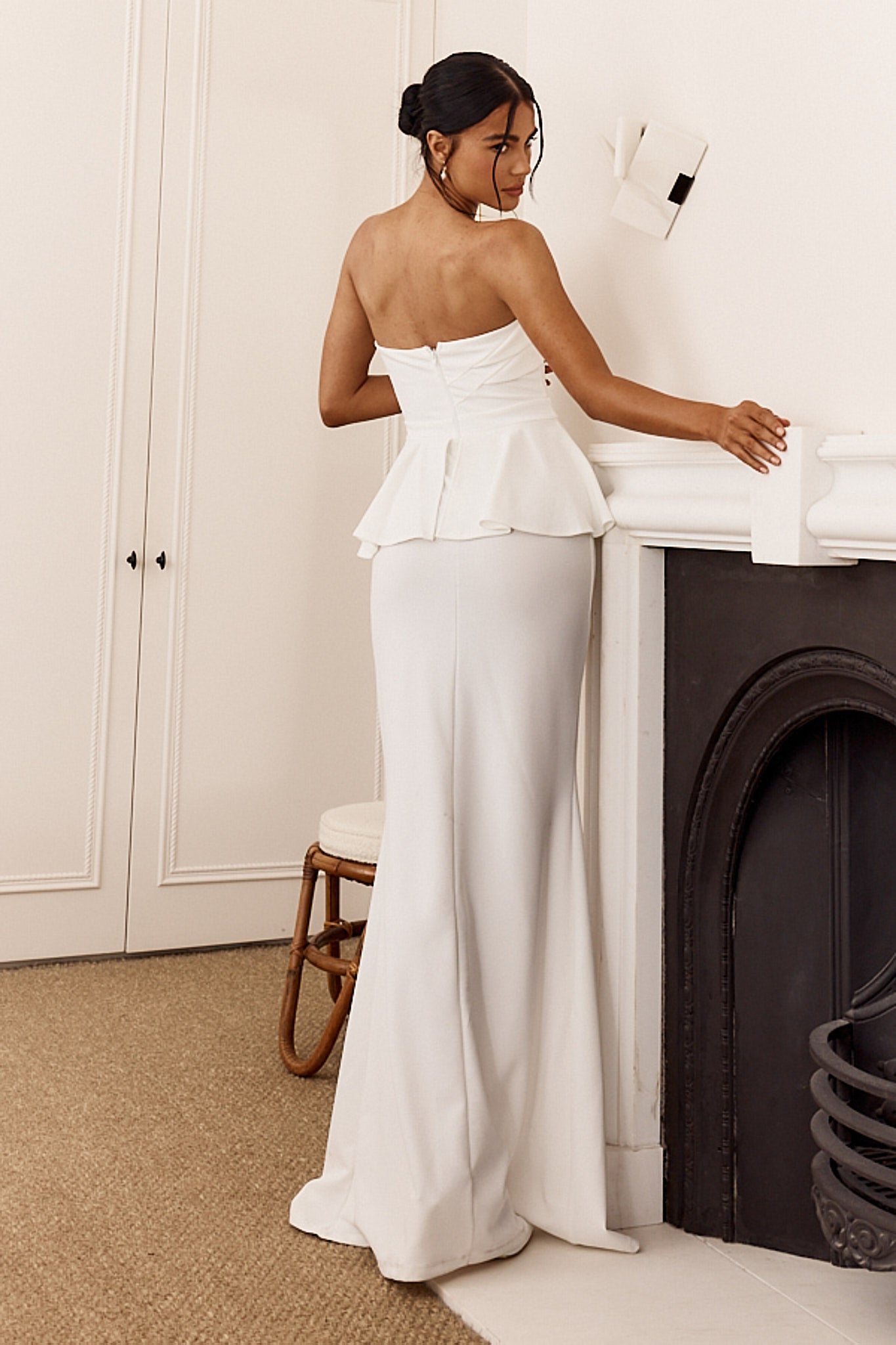 Evergrace Strapless Peplum Maxi Dress Ivory by Selfie Leslie