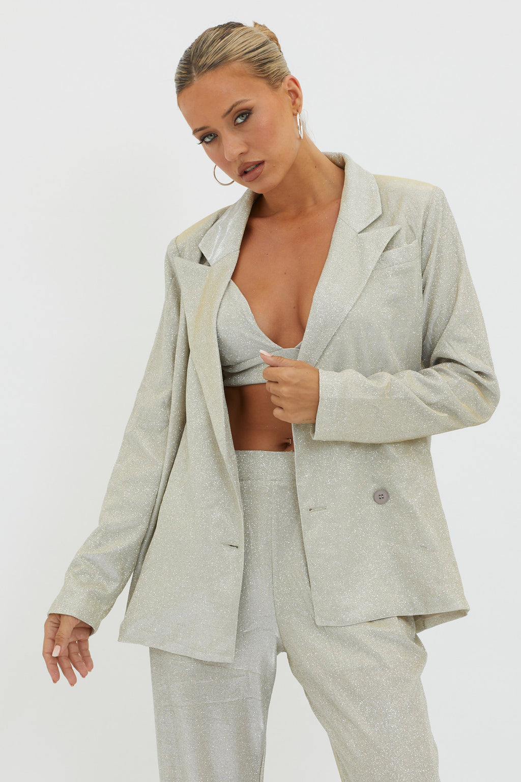 Joyeux Notch Lapel Jacket Champagne by Selfie Leslie