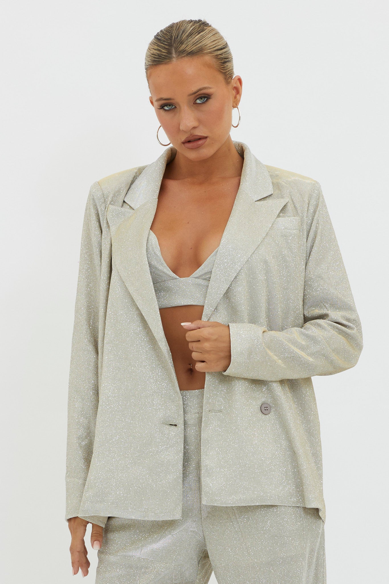 Joyeux Notch Lapel Jacket Champagne by Selfie Leslie