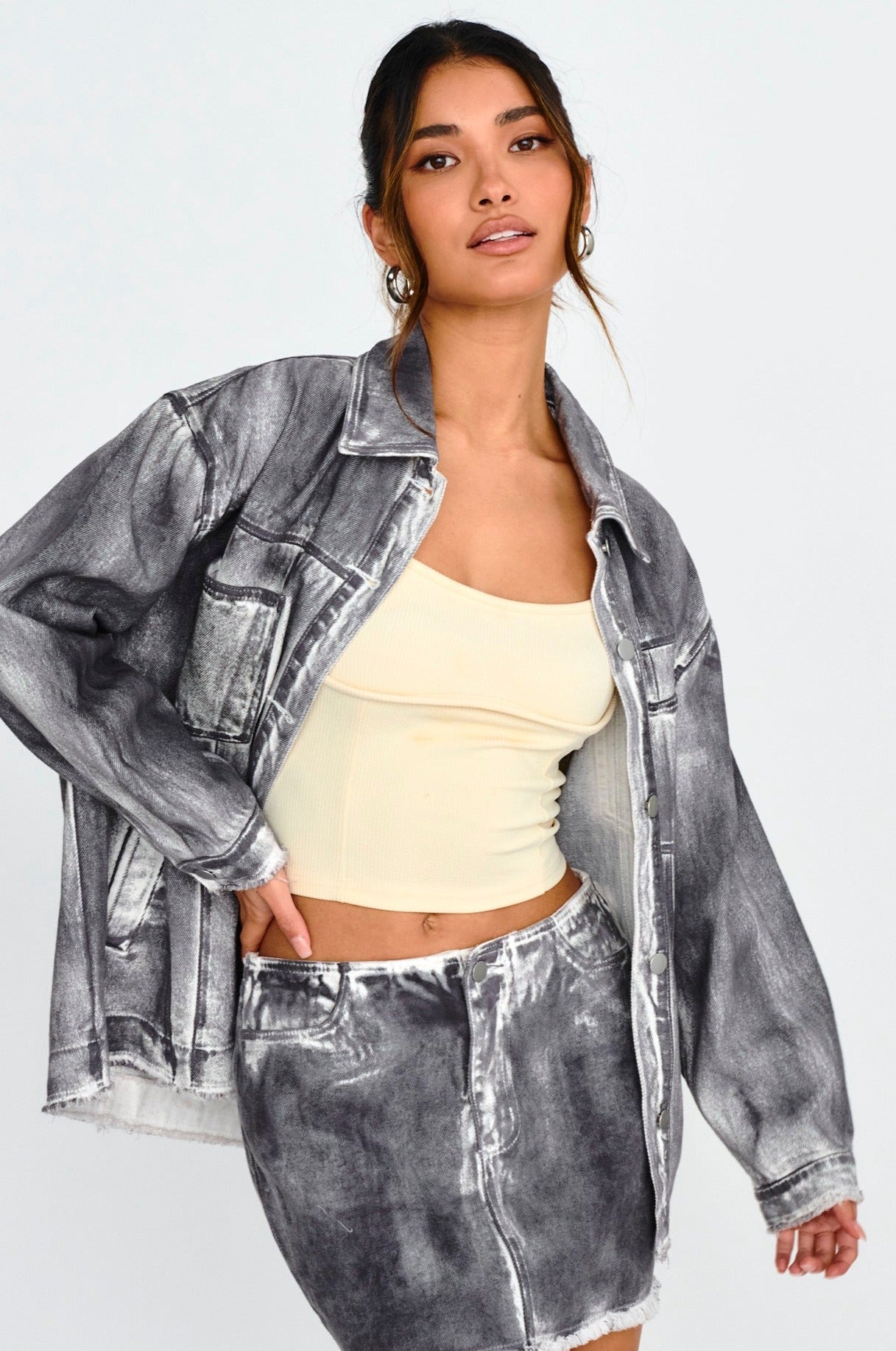 Decoy Distressed Jean Jacket Black/White by Selfie Leslie