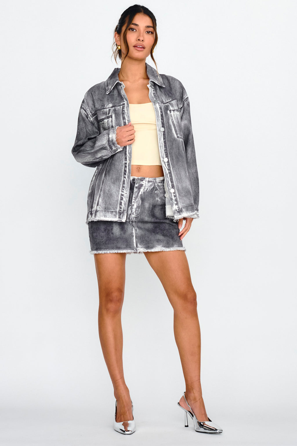 Decoy Distressed Jean Jacket Black/White by Selfie Leslie