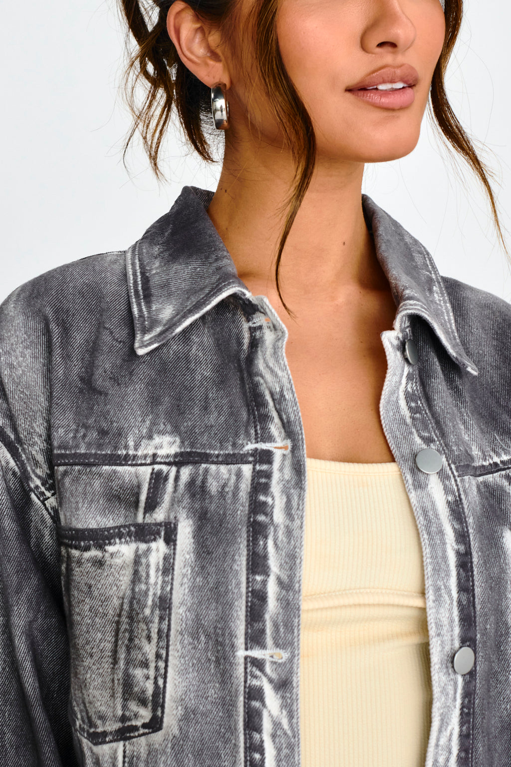 Decoy Distressed Jean Jacket Black/White by Selfie Leslie
