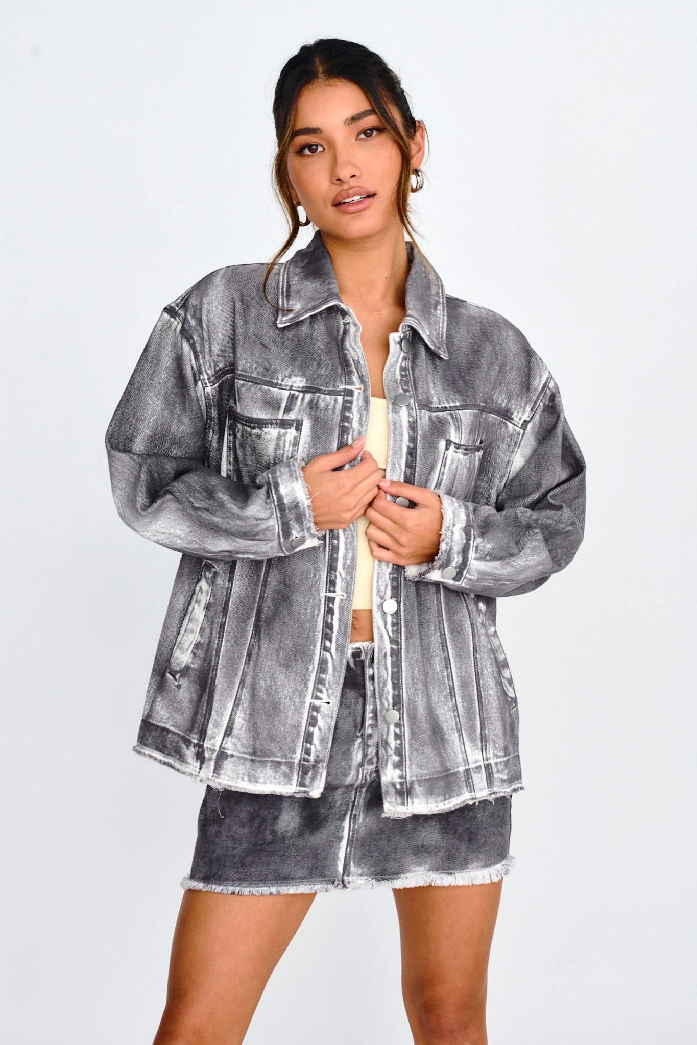 Decoy Distressed Jean Jacket Black/White by Selfie Leslie