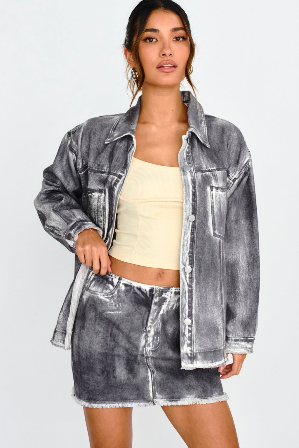 Decoy Distressed Jean Jacket Black/White by Selfie Leslie