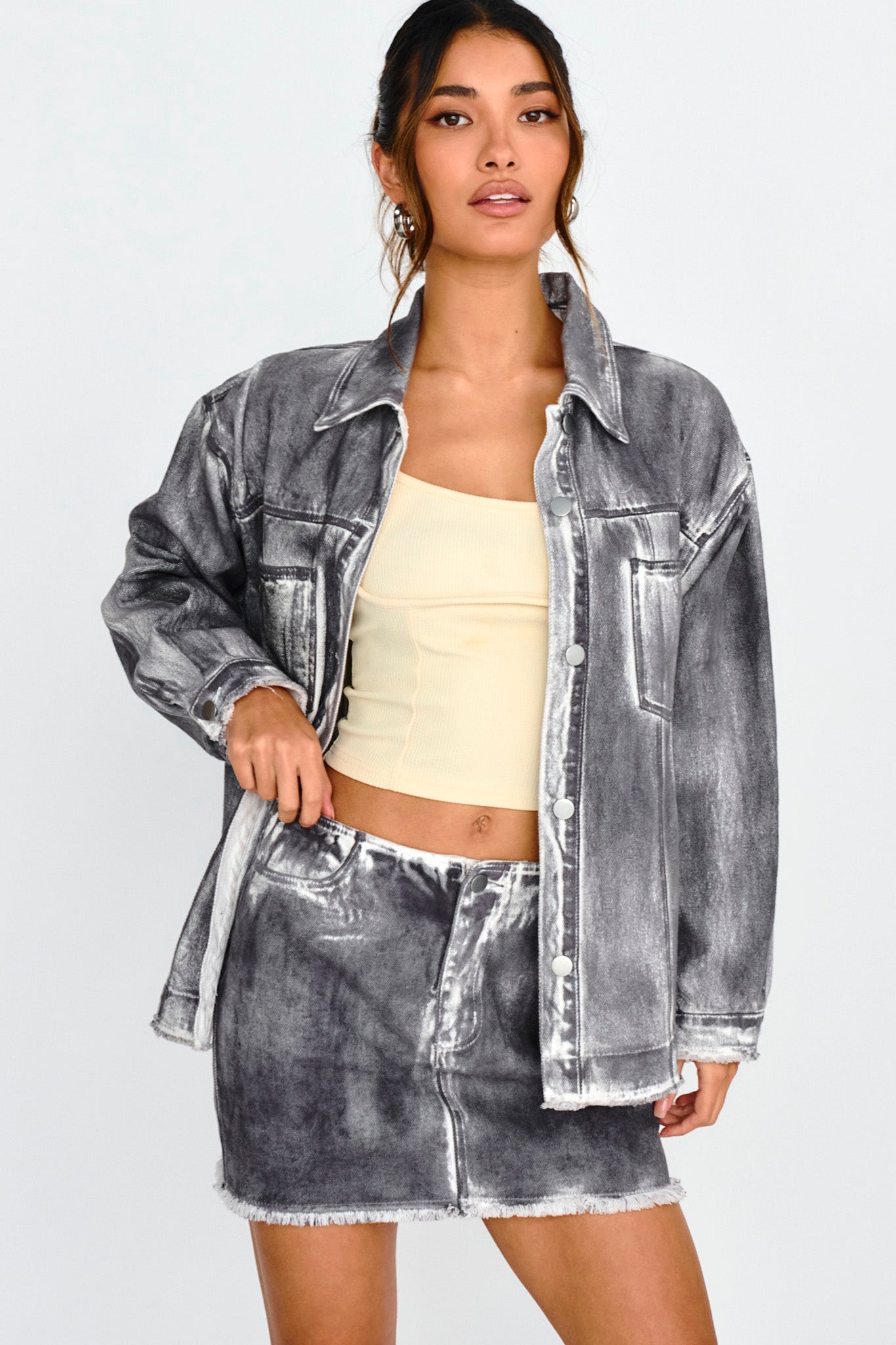 Decoy Distressed Jean Jacket Black/White by Selfie Leslie