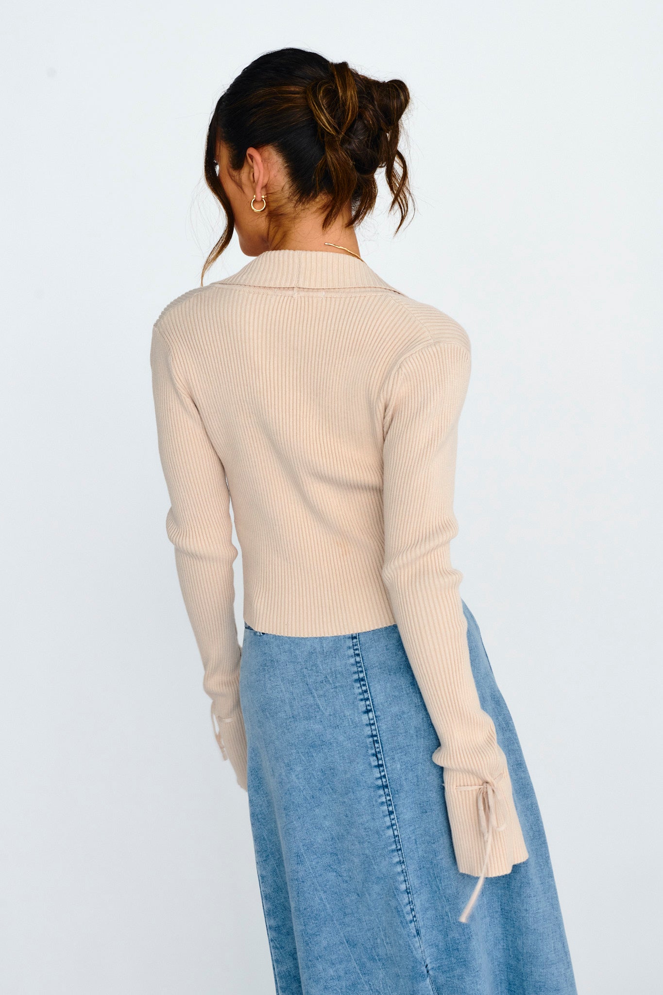 Pippi Flared Cuff Knit Crop Top Taupe by Selfie Leslie