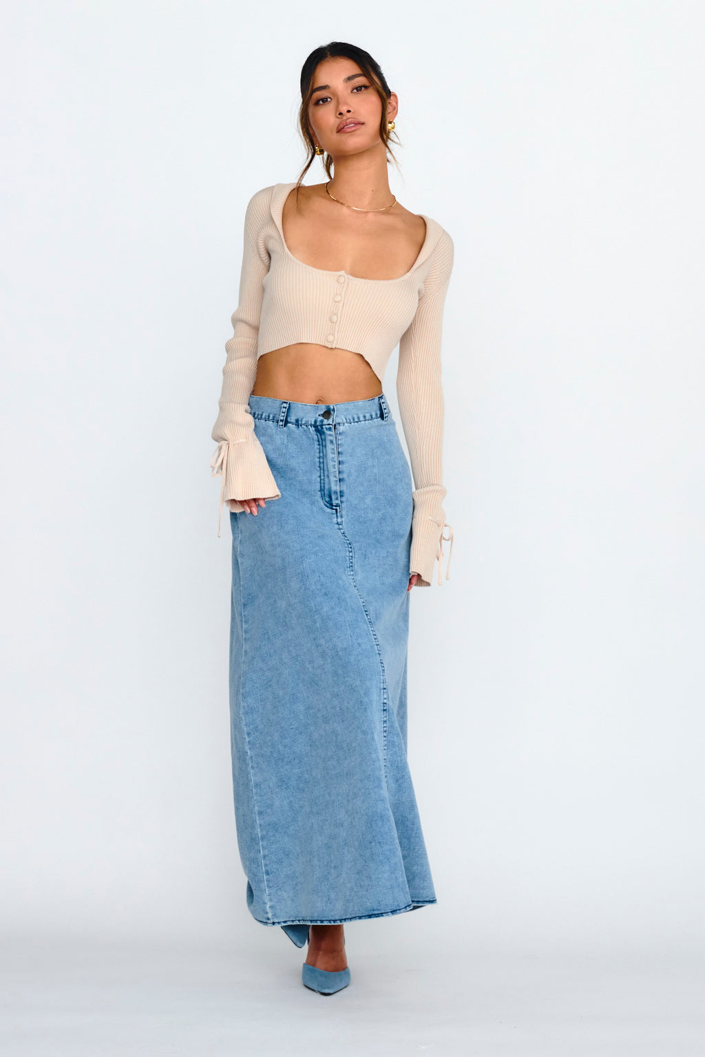Pippi Flared Cuff Knit Crop Top Taupe by Selfie Leslie