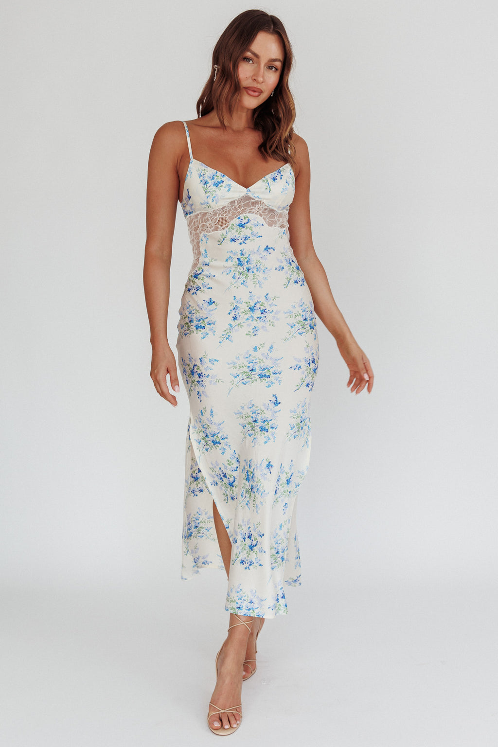 Seraphim Floral Lace Maxi Dress Blue Cream by Selfie Leslie