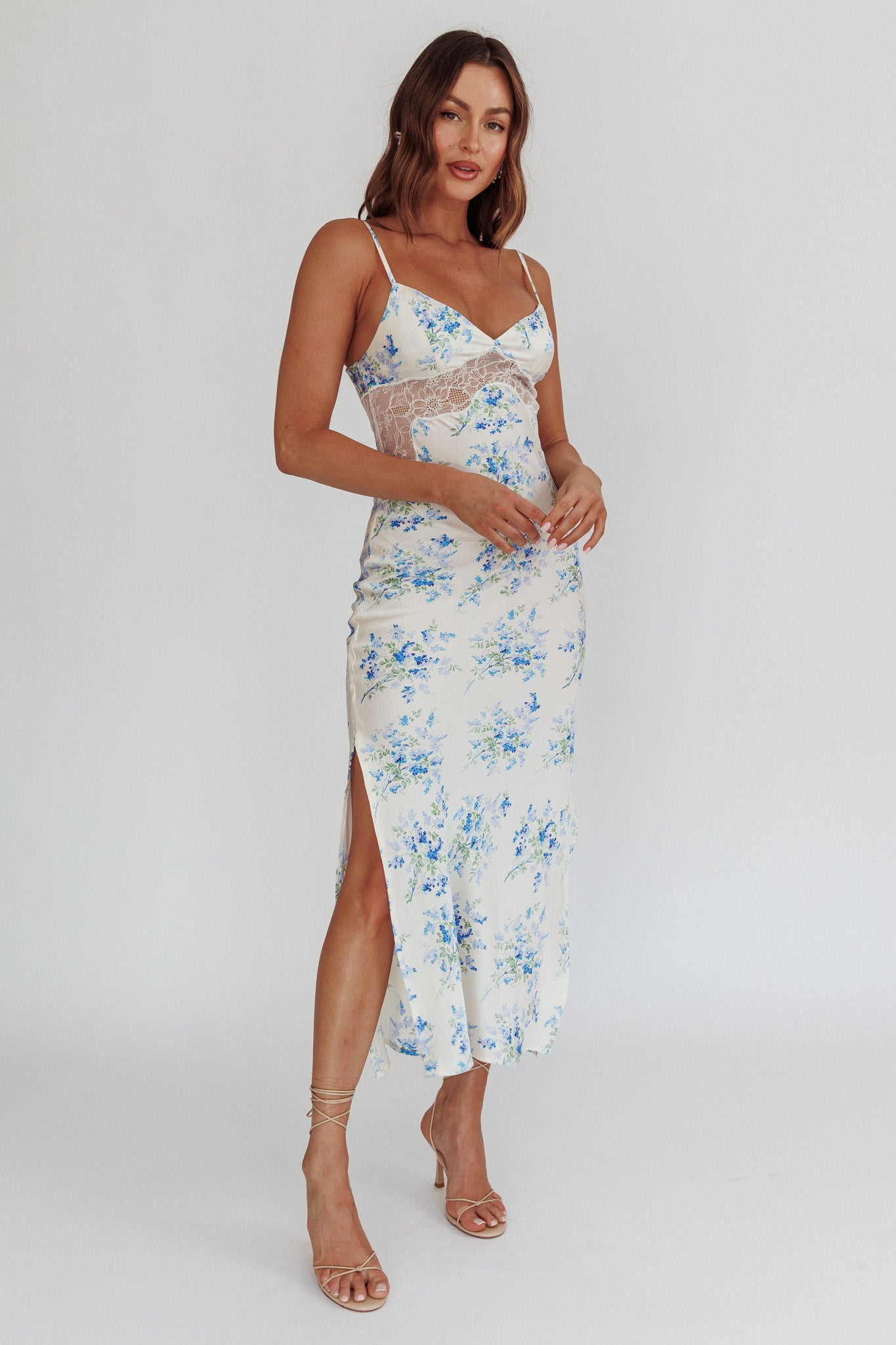 Seraphim Floral Lace Maxi Dress Blue Cream by Selfie Leslie