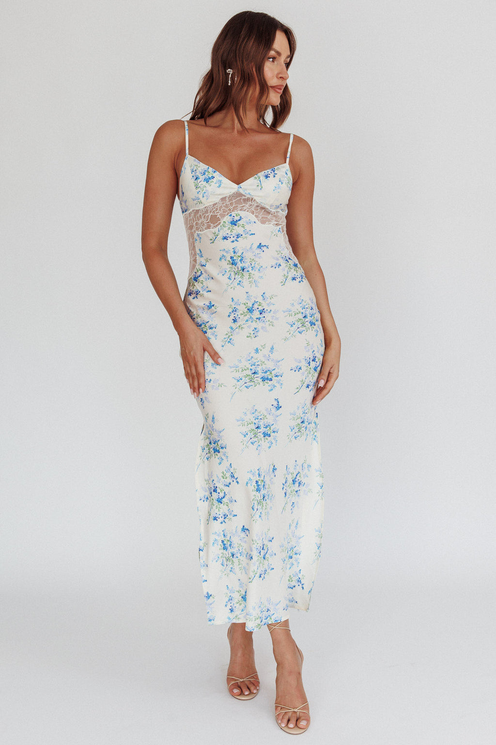 Seraphim Floral Lace Maxi Dress Blue Cream by Selfie Leslie